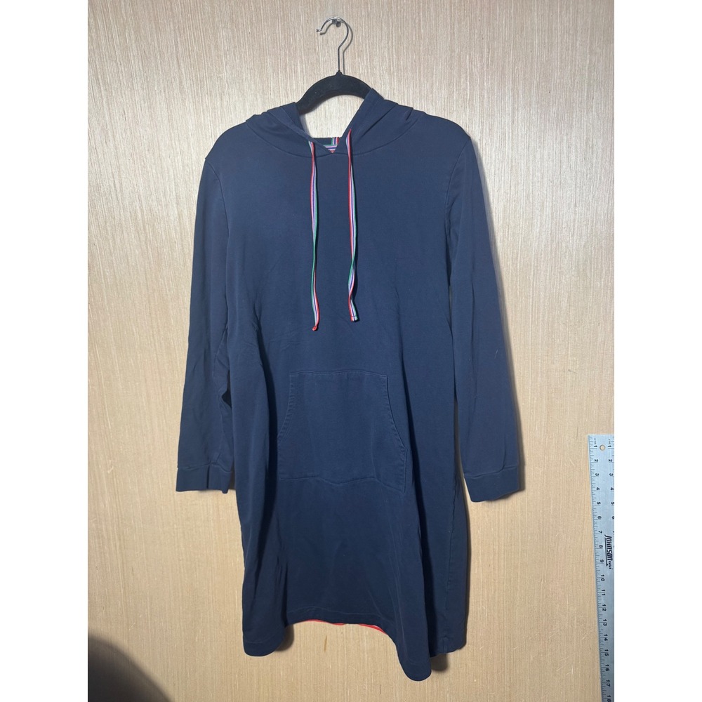 Boden Womens Navy Blue Cotton Hoodie Dress Rainbow Trim US 16/18L J0747